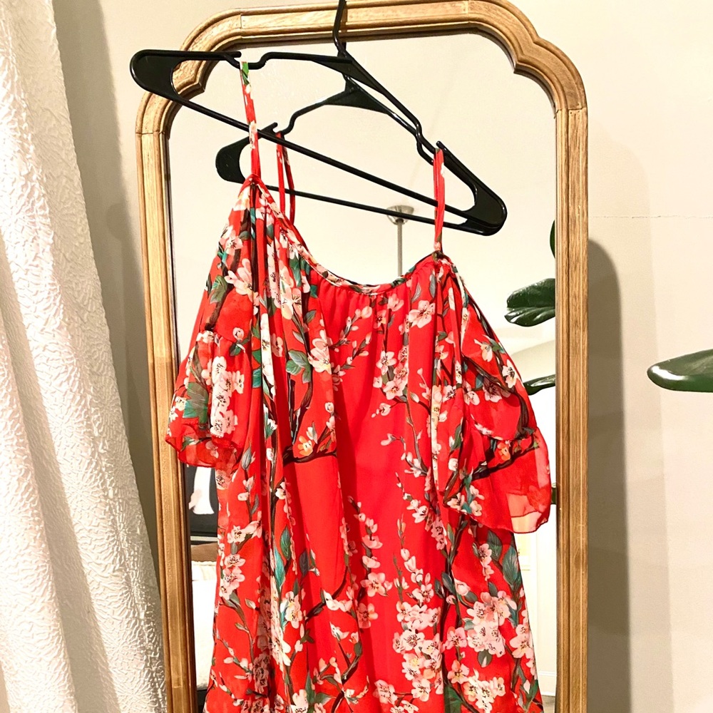 Red Floral Off-Shoulder Mini Dress